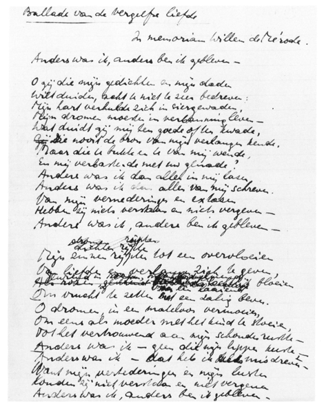 Ballade van de vergeefse liefde - Muus Jacobse - In Memoriam voor Willem de Mérode handschrift